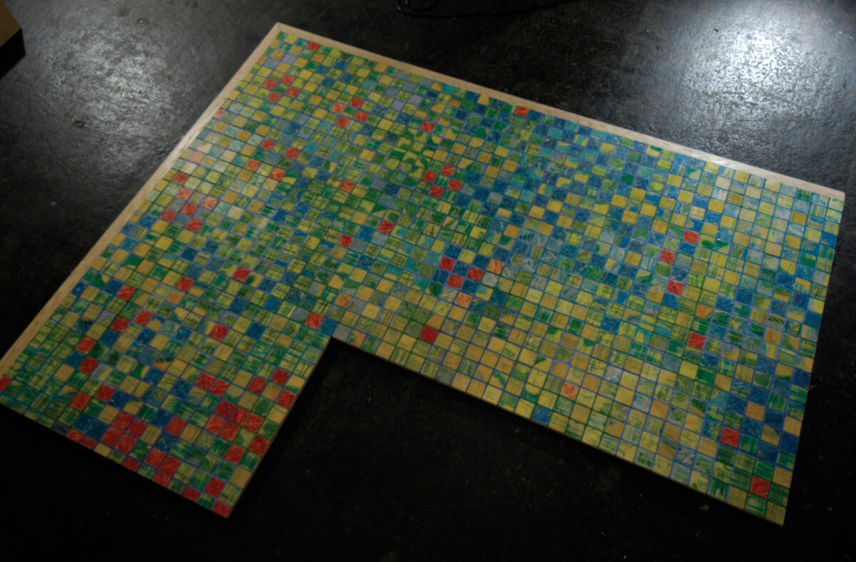 Colored wax scrubbed on birch, grout on pine, 6' x 8'