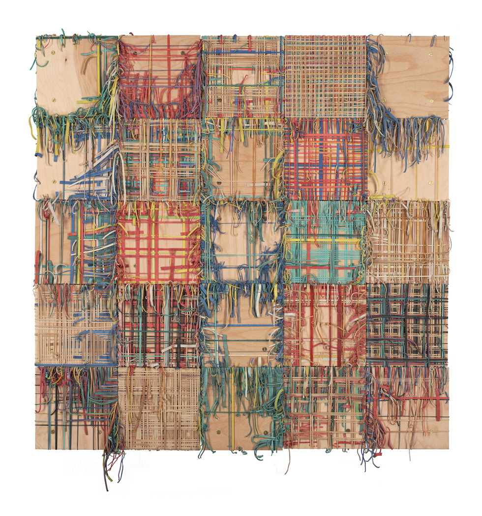 Digital Print of Sculpture: rubberbands stretched over birch, mounted on pine and rubber with brass, 41" X 43"